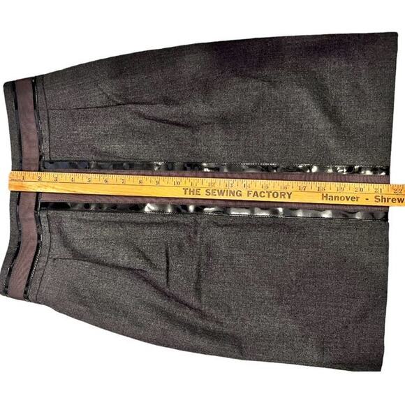 Tory Burch Wool A Line Skirt Patent Ribbon Trim Style 23081306 Size 2 Gray Black - Picture 6 of 11
